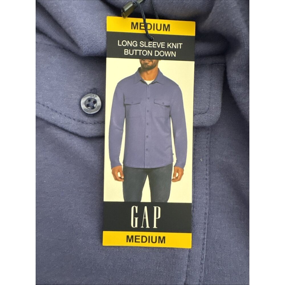 Gap Men's M Long Sleeve Knit Button Down Shirt Blue NWT - Picture 8 of 15